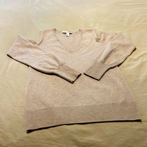 Autumn cashmere LS sweater with shoulder cut outs.
